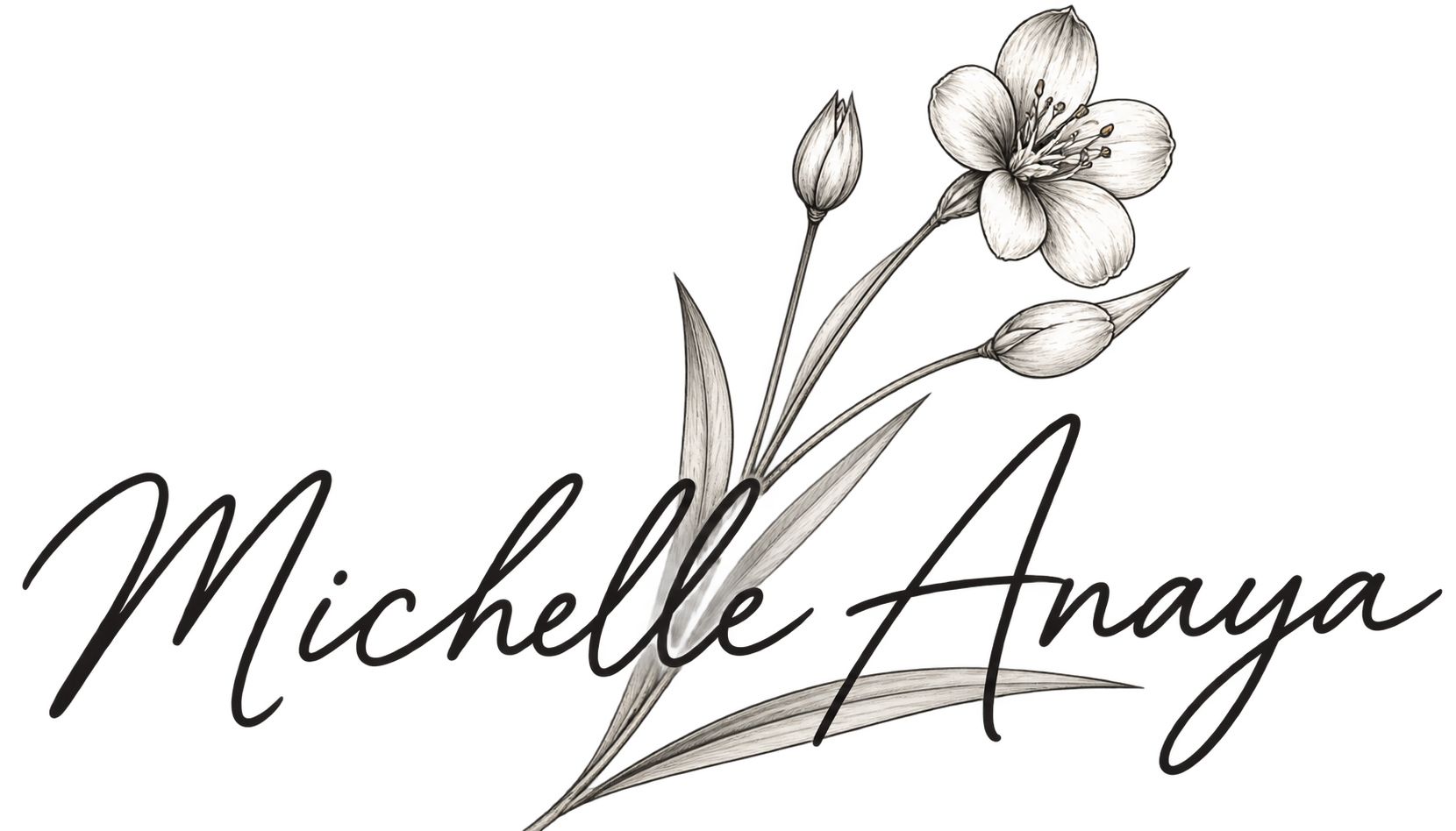 Michelle Anaya signature logo with a botanical flower illustration.